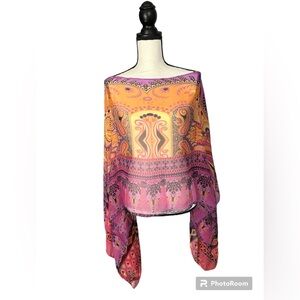 CRUISE CLUB CHIFFON SHEER BEACH TROPICAL COVER UP  -ONE SIZE- POLYESTER INDIA